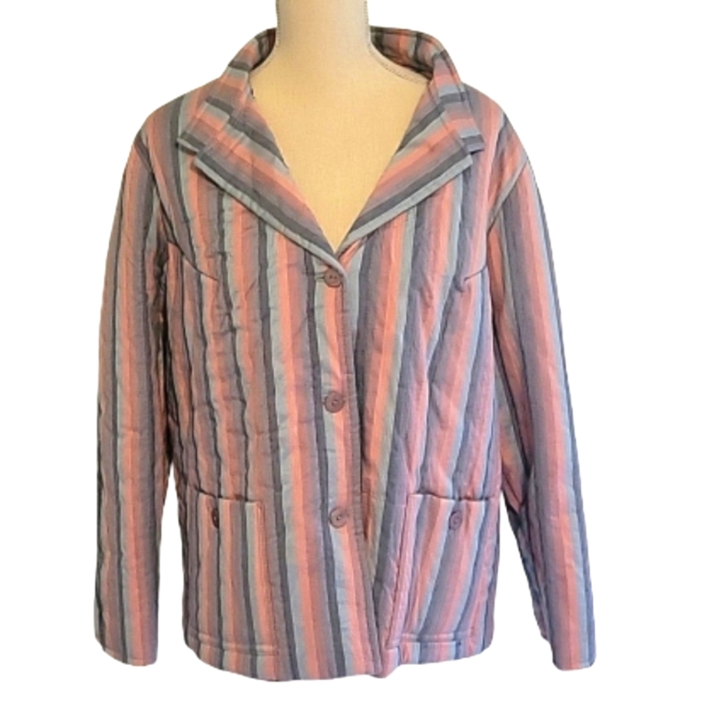 (B) handmade multicolored button up jacket size large